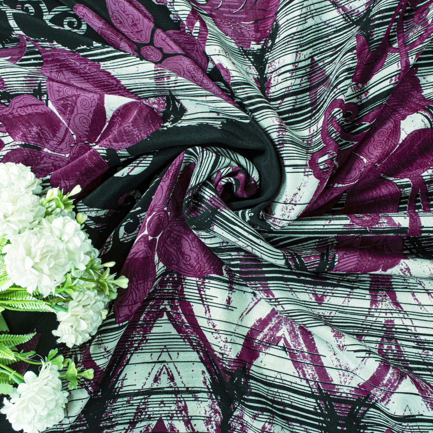 Sanskriti Vintage Saree Purple Pure Crepe Silk Floral Screen Printed Sari 5.5+Yd