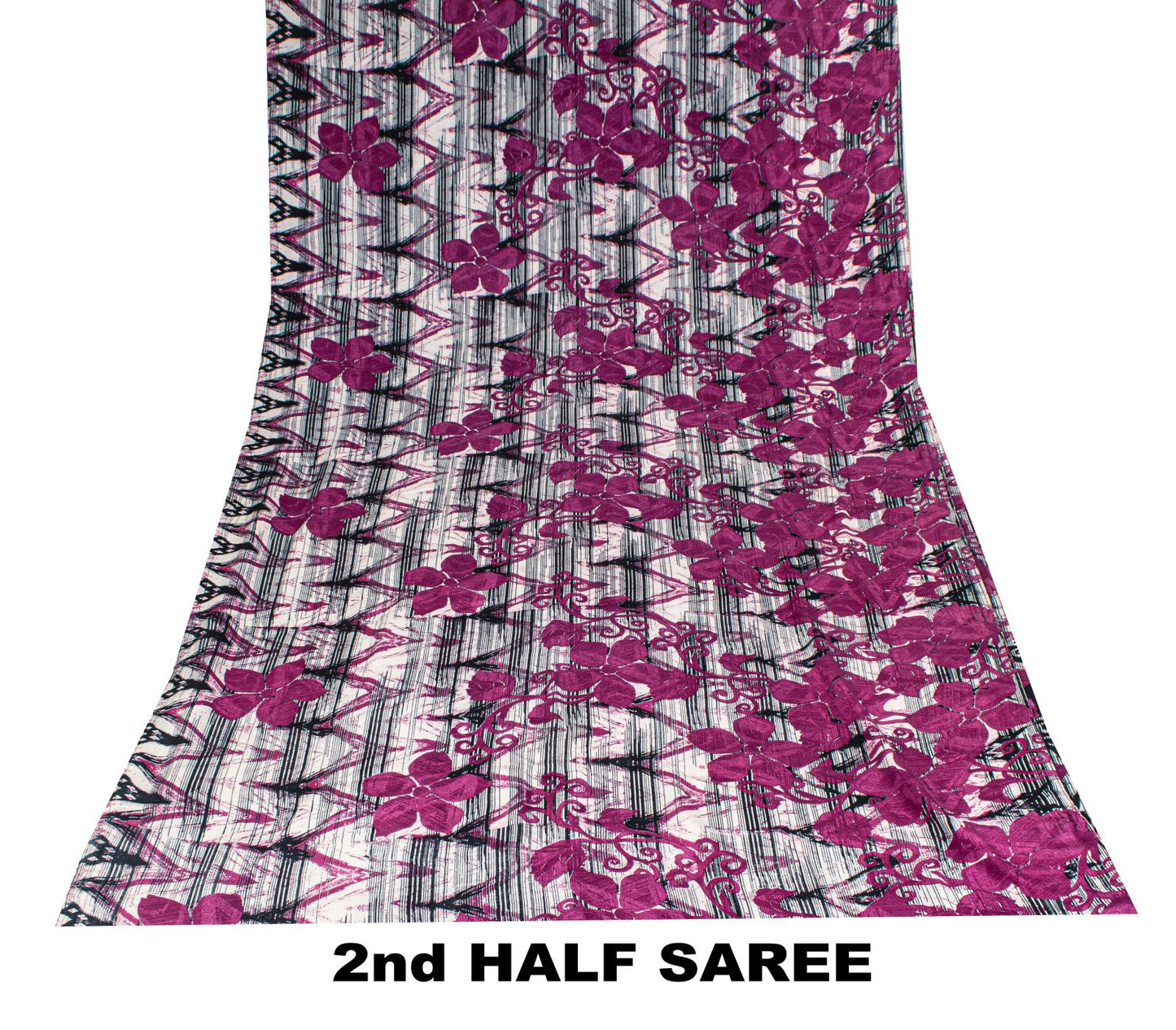 Sanskriti Vintage Saree Purple Pure Crepe Silk Floral Screen Printed Sari 5.5+Yd