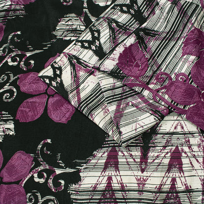 Sanskriti Vintage Saree Purple Pure Crepe Silk Floral Screen Printed Sari 5.5+Yd