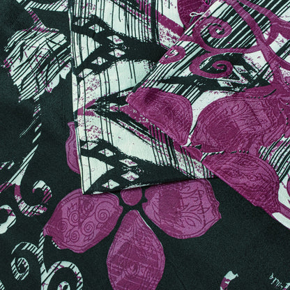 Sanskriti Vintage Saree Purple Pure Crepe Silk Floral Screen Printed Sari 5.5+Yd