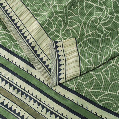 Sanskriti Vintage Saree Green Pure Crepe Silk Abstract Print Sari 6 Yd Fabric