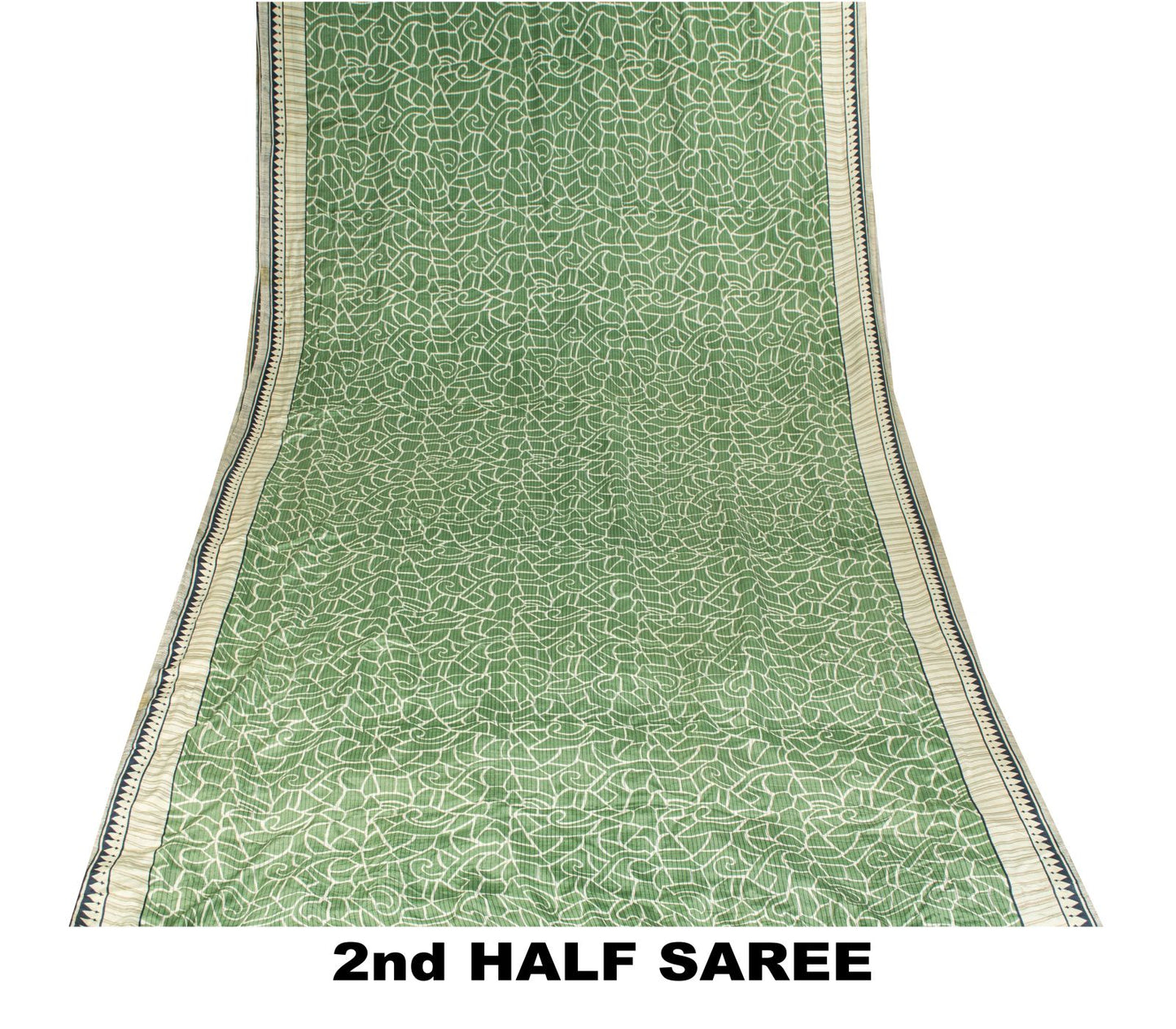 Sanskriti Vintage Saree Green Pure Crepe Silk Abstract Print Sari 6 Yd Fabric