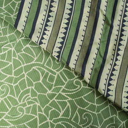 Sanskriti Vintage Saree Green Pure Crepe Silk Abstract Print Sari 6 Yd Fabric