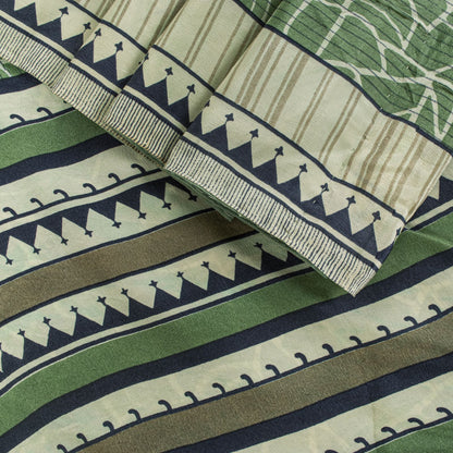 Sanskriti Vintage Saree Green Pure Crepe Silk Abstract Print Sari 6 Yd Fabric