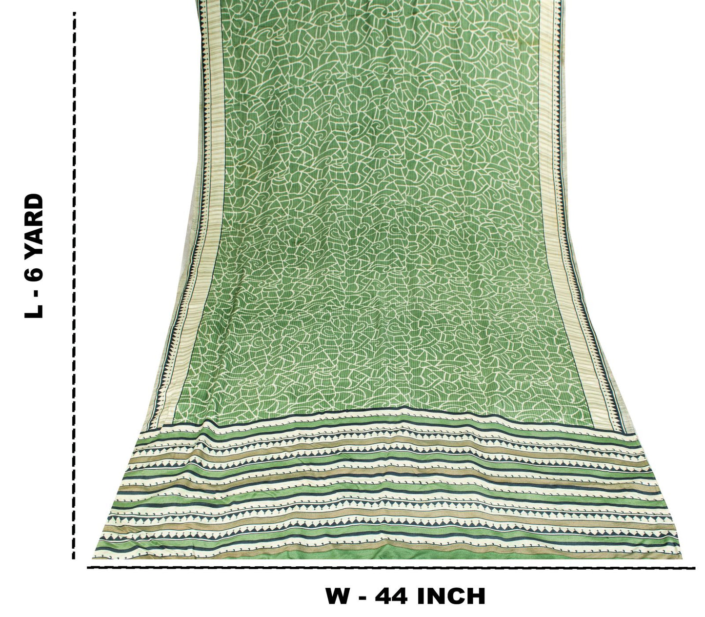 Sanskriti Vintage Saree Green Pure Crepe Silk Abstract Print Sari 6 Yd Fabric
