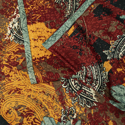 Sanskriti Vintage Saree Dark Red Pure Crepe Silk Floral Print Sari 5.5+Yd Fabric
