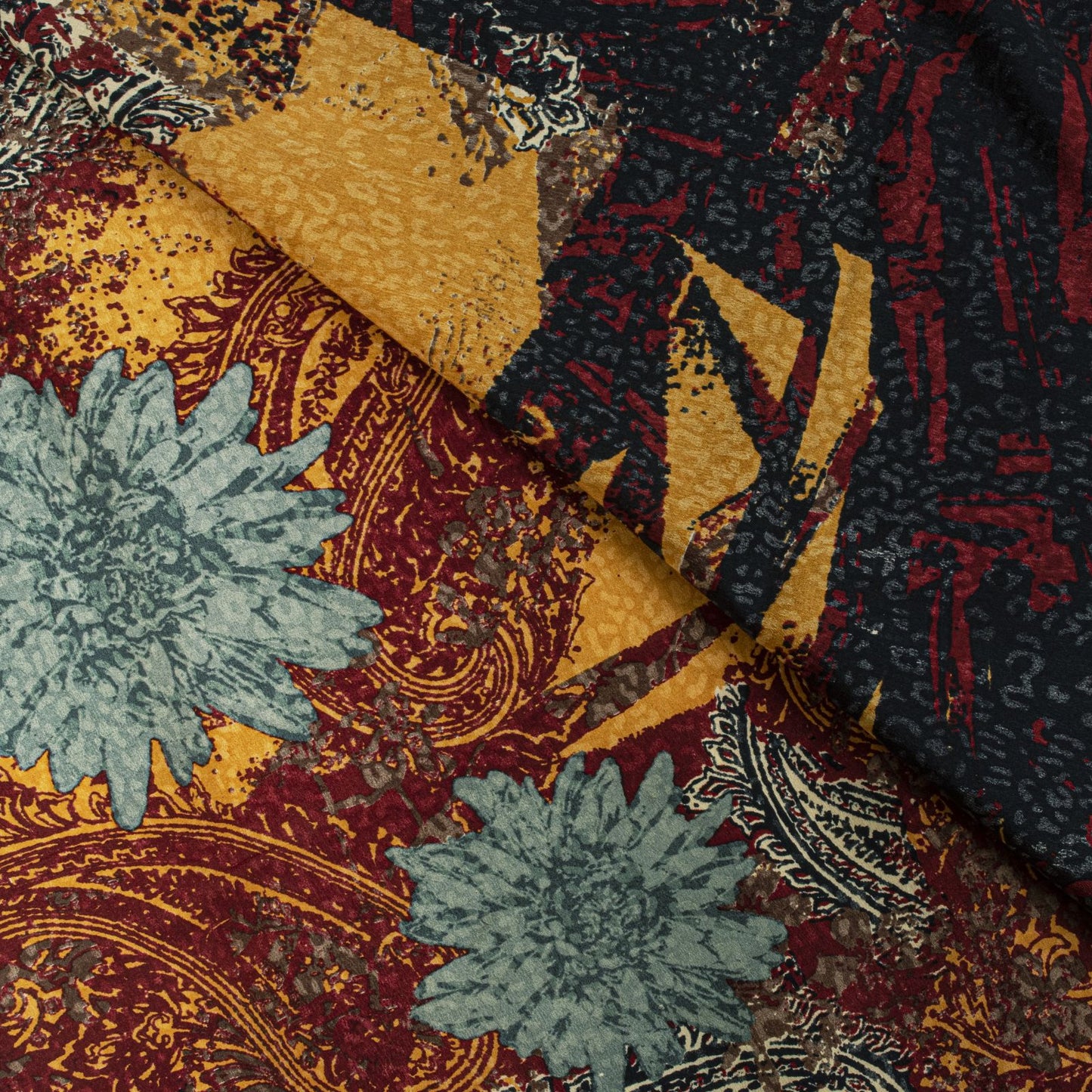 Sanskriti Vintage Saree Dark Red Pure Crepe Silk Floral Print Sari 5.5+Yd Fabric