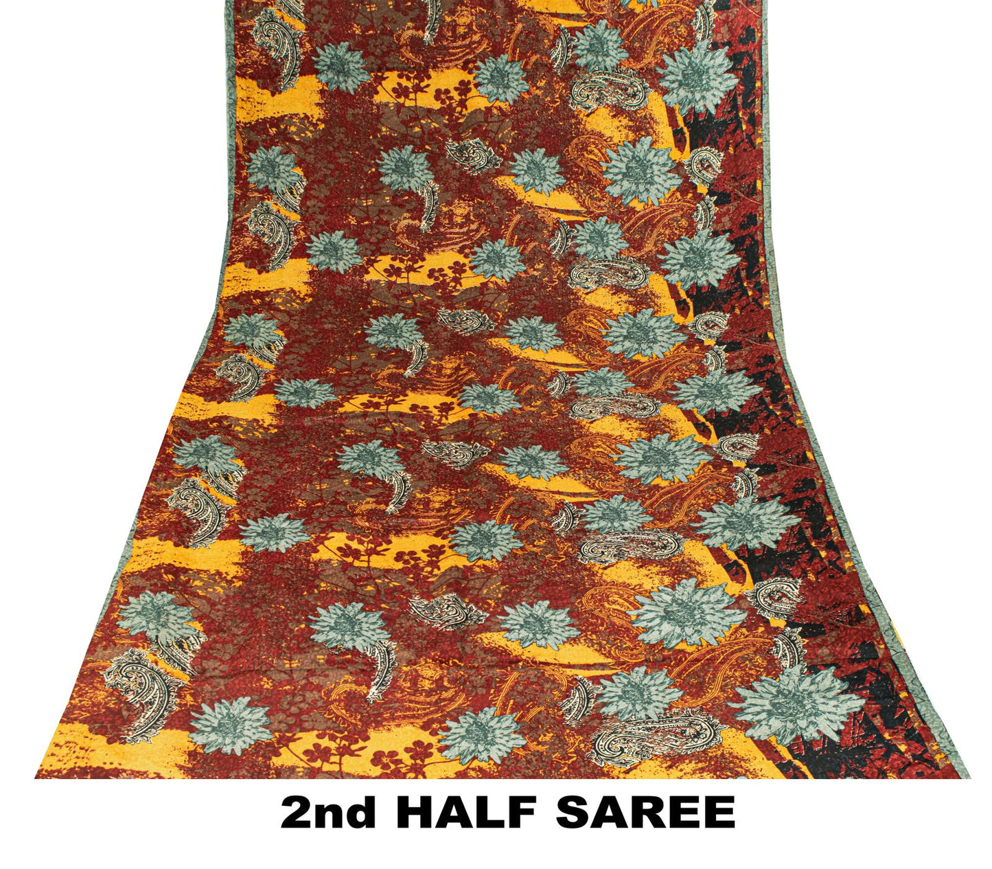 Sanskriti Vintage Saree Dark Red Pure Crepe Silk Floral Print Sari 5.5+Yd Fabric