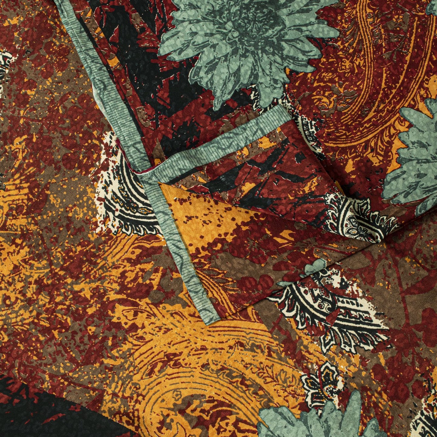 Sanskriti Vintage Saree Dark Red Pure Crepe Silk Floral Print Sari 5.5+Yd Fabric