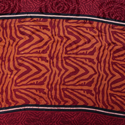 Sanskriti Vintage Saree Brown Pure Crepe Silk Floral Printed Sari 5.5+Yd Fabric