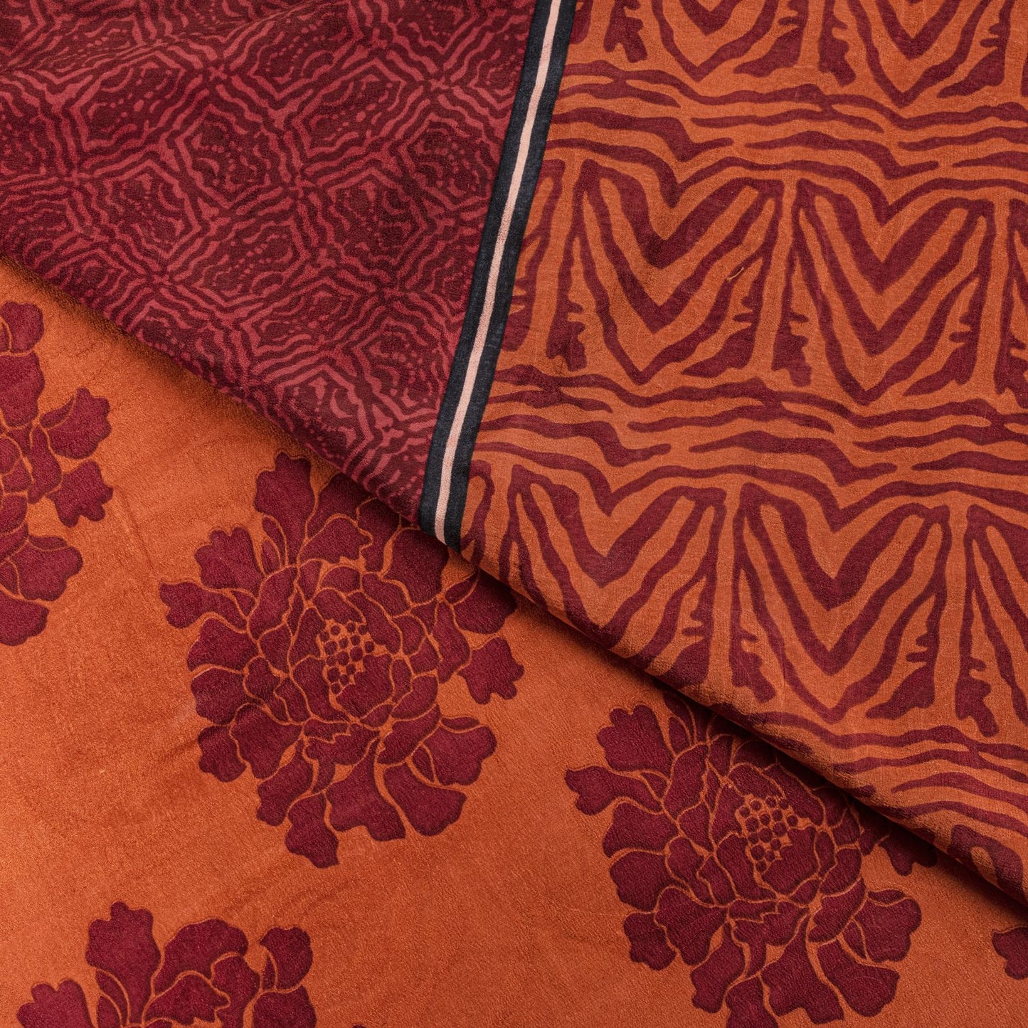 Sanskriti Vintage Saree Brown Pure Crepe Silk Floral Printed Sari 5.5+Yd Fabric