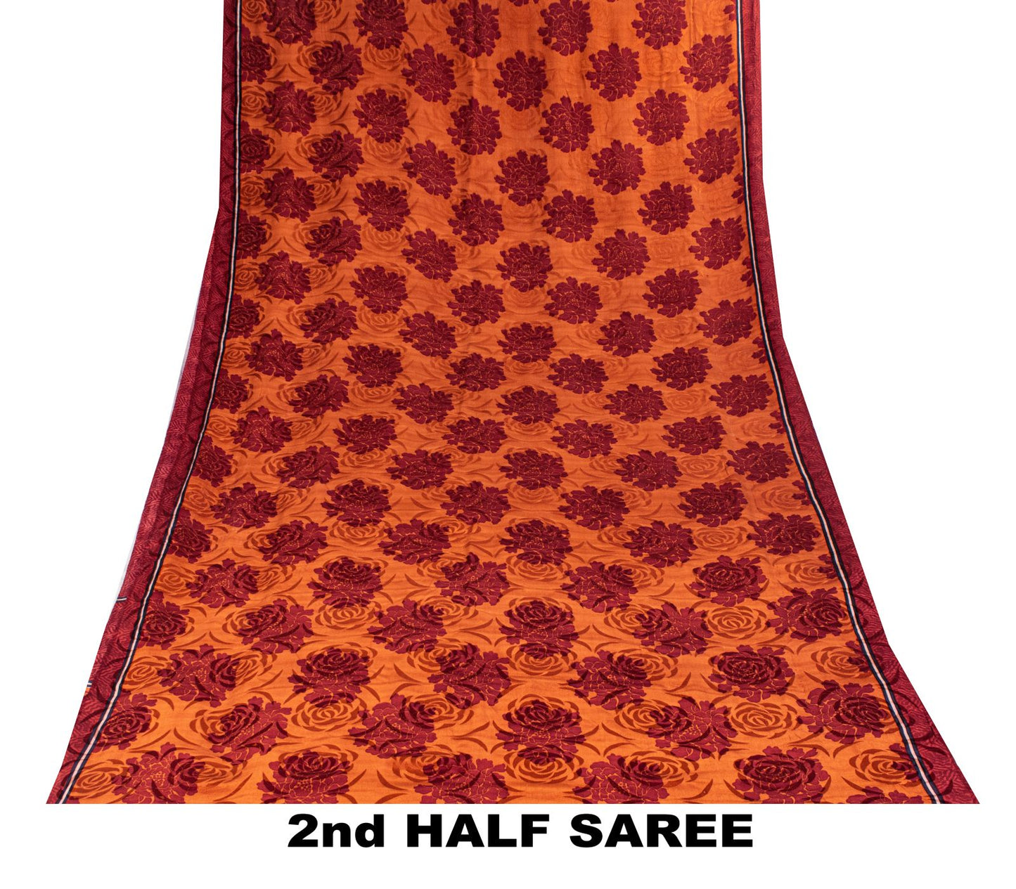 Sanskriti Vintage Saree Brown Pure Crepe Silk Floral Printed Sari 5.5+Yd Fabric