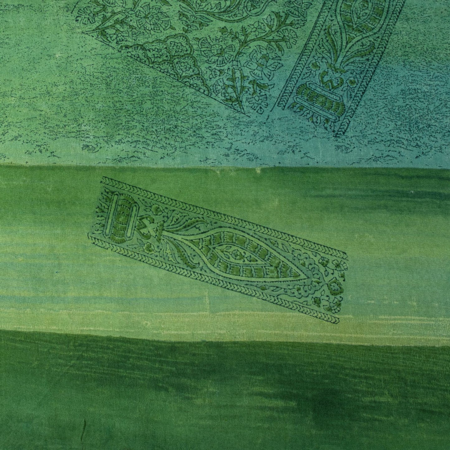 Sanskriti Vintage Saree Green 100%Pure Crepe Hand Block Printed Sari 6+Yd Fabric