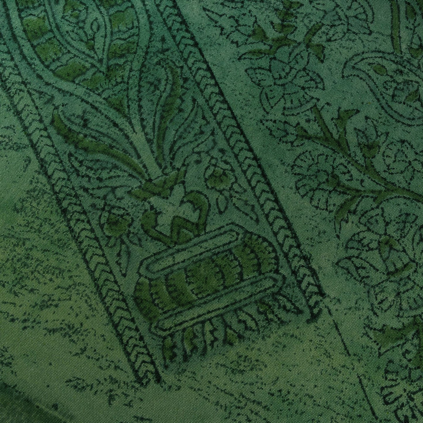 Sanskriti Vintage Saree Green 100%Pure Crepe Hand Block Printed Sari 6+Yd Fabric