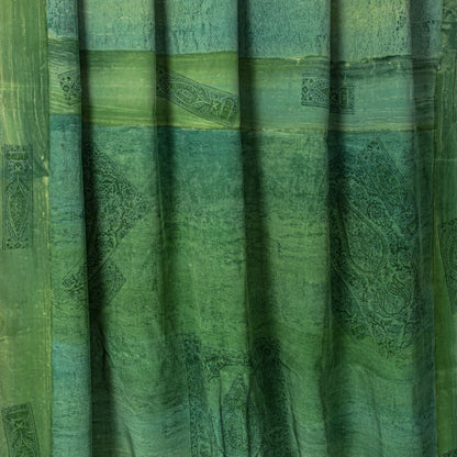 Sanskriti Vintage Saree Green 100%Pure Crepe Hand Block Printed Sari 6+Yd Fabric