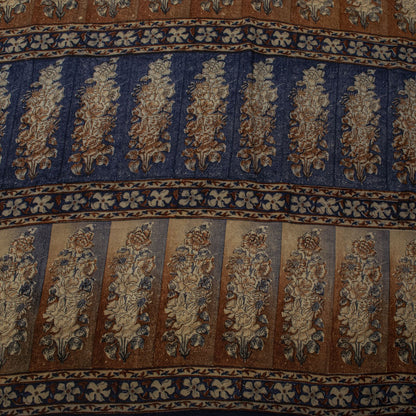Sanskriti Vintage Saree Gray Pure Crepe Kalamkari Block Print Sari 5.5+Yd Fabric
