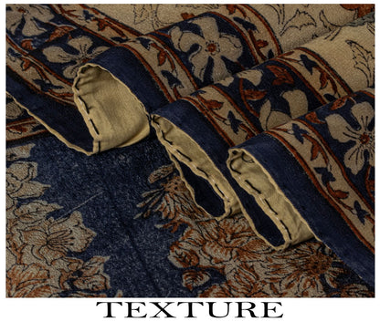 Sanskriti Vintage Saree Gray Pure Crepe Kalamkari Block Print Sari 5.5+Yd Fabric