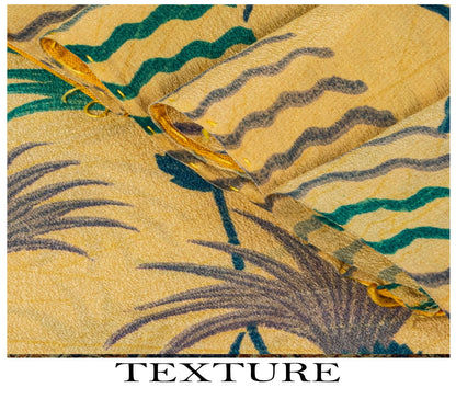 Sanskriti Vintage Saree Yellow Pure Crepe Floral Print Sari 5.5+Yd Craft Fabric