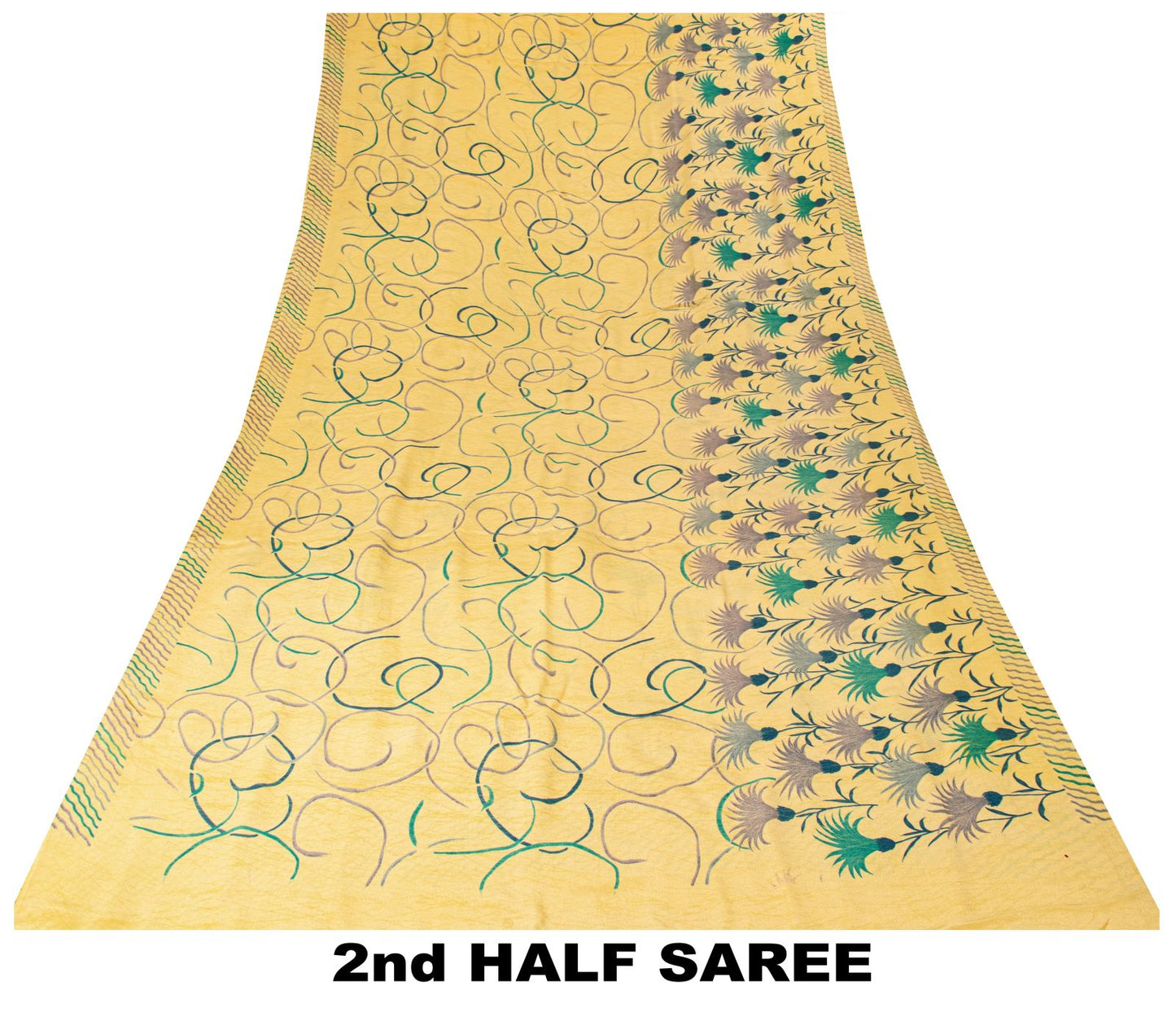 Sanskriti Vintage Saree Yellow Pure Crepe Floral Print Sari 5.5+Yd Craft Fabric