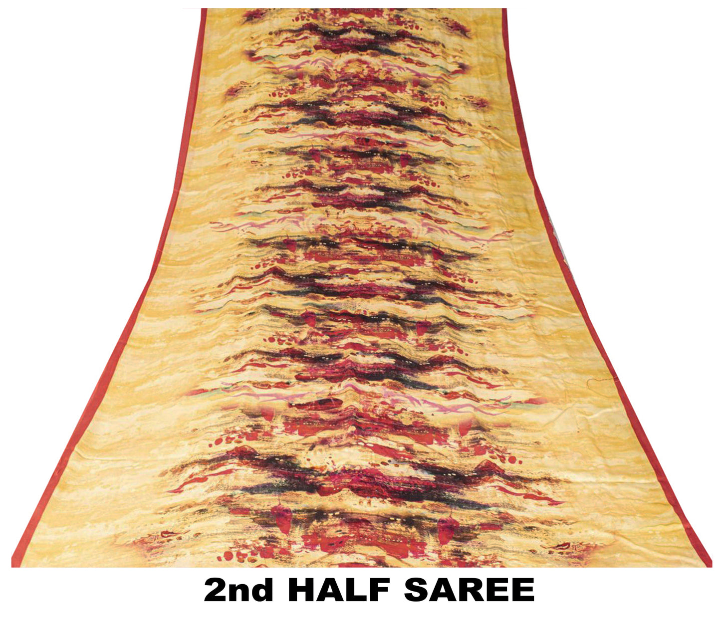 Sanskriti Vintage Saree Yellow-Red 100%Pure Crepe Abstract Print Sari +Yd Fabric