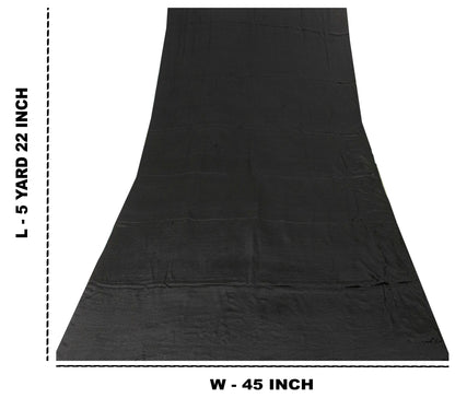 Sanskriti Vintage Saree Black Pure Crepe Solid/Plain Sari 5.5+Yd Craft Fabric