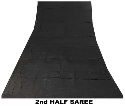 Sanskriti Vintage Saree Black Pure Crepe Solid/Plain Sari 5.5+Yd Craft Fabric