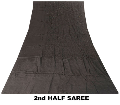 Sanskriti Vintage Saree Black Pure Crepe KashmirAari Embroidery Sari 5+Yd Fabric
