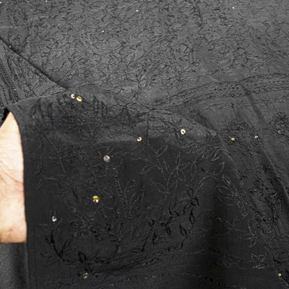 Sanskriti Vintage Saree Black Pure Crepe KashmirAari Embroidery Sari 5+Yd Fabric