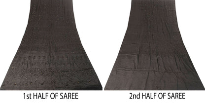 Sanskriti Vintage Saree Black Pure Crepe KashmirAari Embroidery Sari 5+Yd Fabric