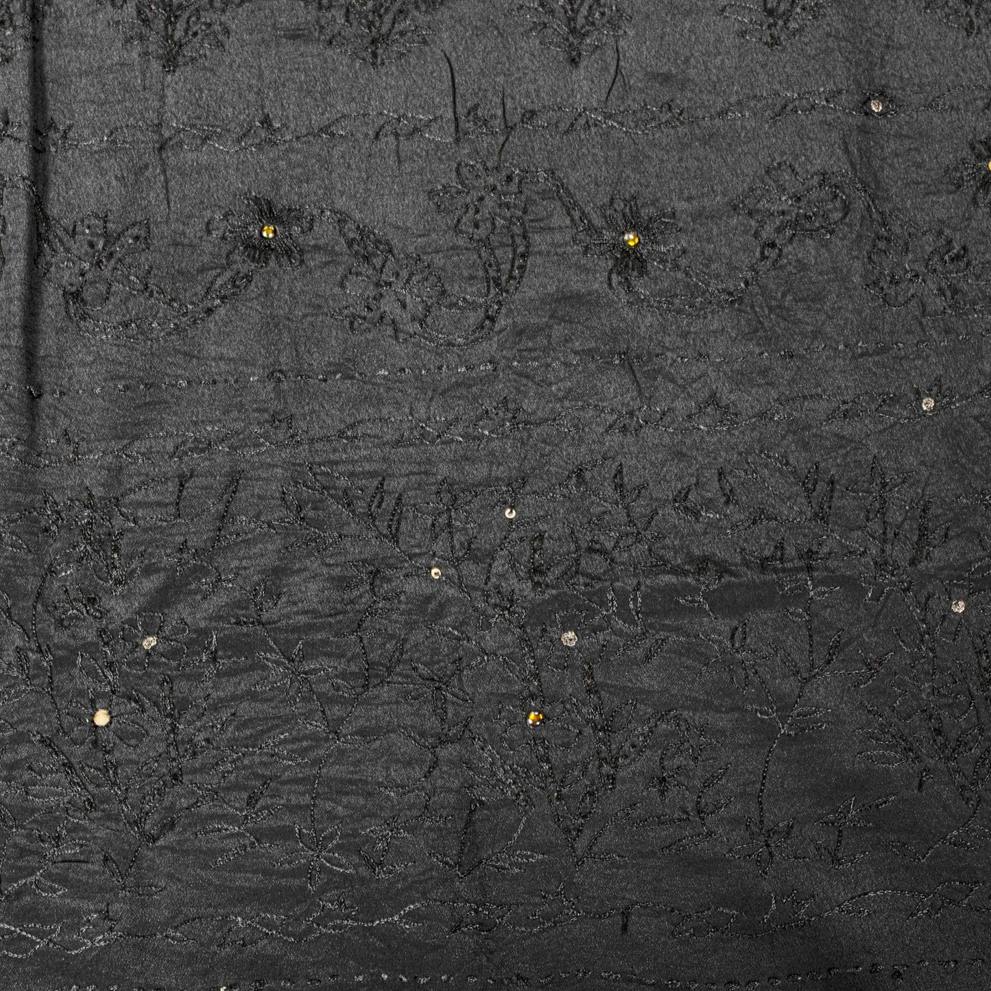 Sanskriti Vintage Saree Black Pure Crepe KashmirAari Embroidery Sari 5+Yd Fabric