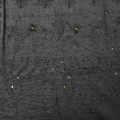 Sanskriti Vintage Saree Black Pure Crepe KashmirAari Embroidery Sari 5+Yd Fabric