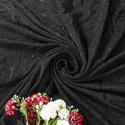 Sanskriti Vintage Saree Black Pure Crepe KashmirAari Embroidery Sari 5+Yd Fabric