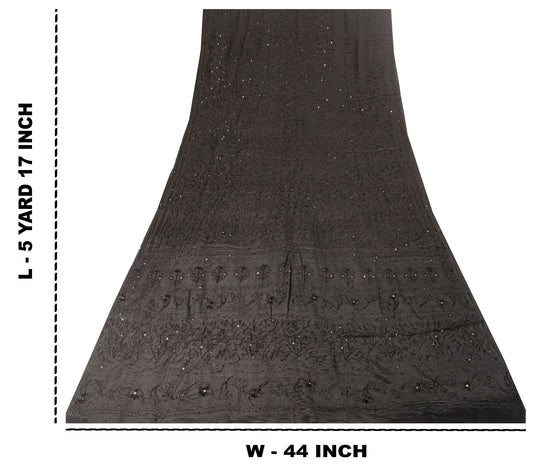 Sanskriti Vintage Saree Black Pure Crepe KashmirAari Embroidery Sari 5+Yd Fabric