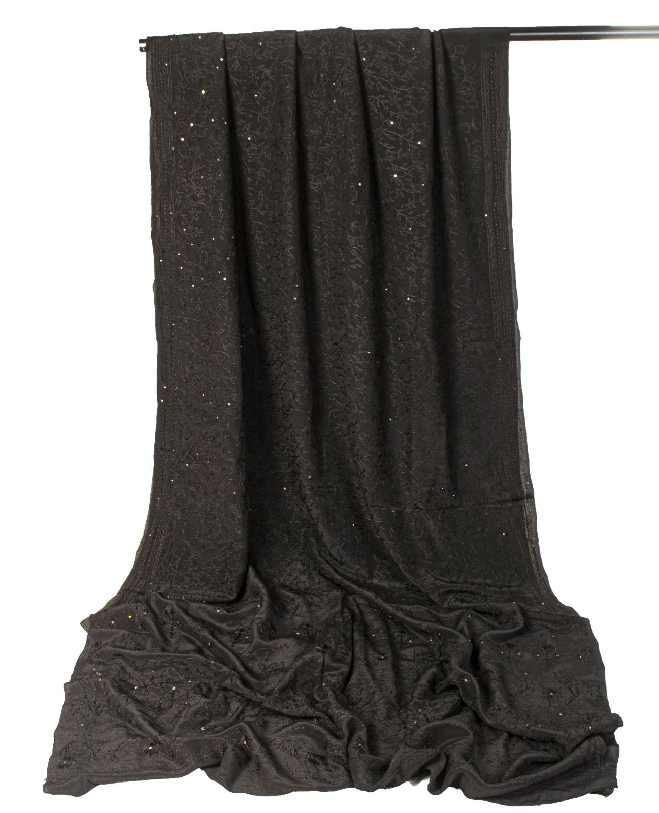 Sanskriti Vintage Saree Black Pure Crepe KashmirAari Embroidery Sari 5+Yd Fabric