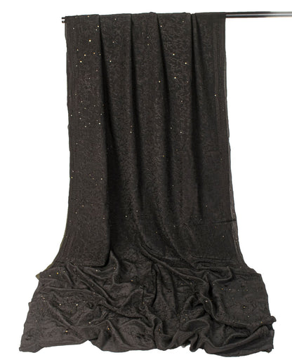 Sanskriti Vintage Saree Black Pure Crepe KashmirAari Embroidery Sari 5+Yd Fabric