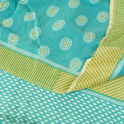 Sanskriti Vintage Saree Blue Pure Crepe Geometric Print Sari 5.5+Yd Craft Fabric