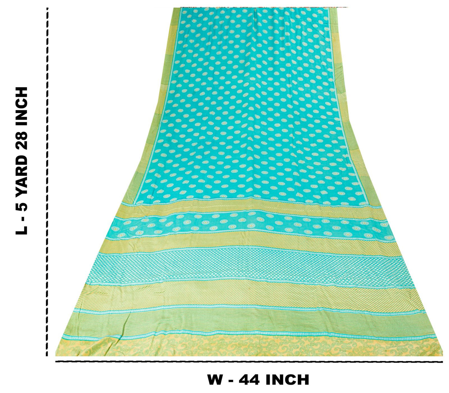 Sanskriti Vintage Saree Blue Pure Crepe Geometric Print Sari 5.5+Yd Craft Fabric