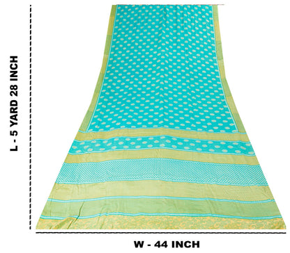 Sanskriti Vintage Saree Blue Pure Crepe Geometric Print Sari 5.5+Yd Craft Fabric