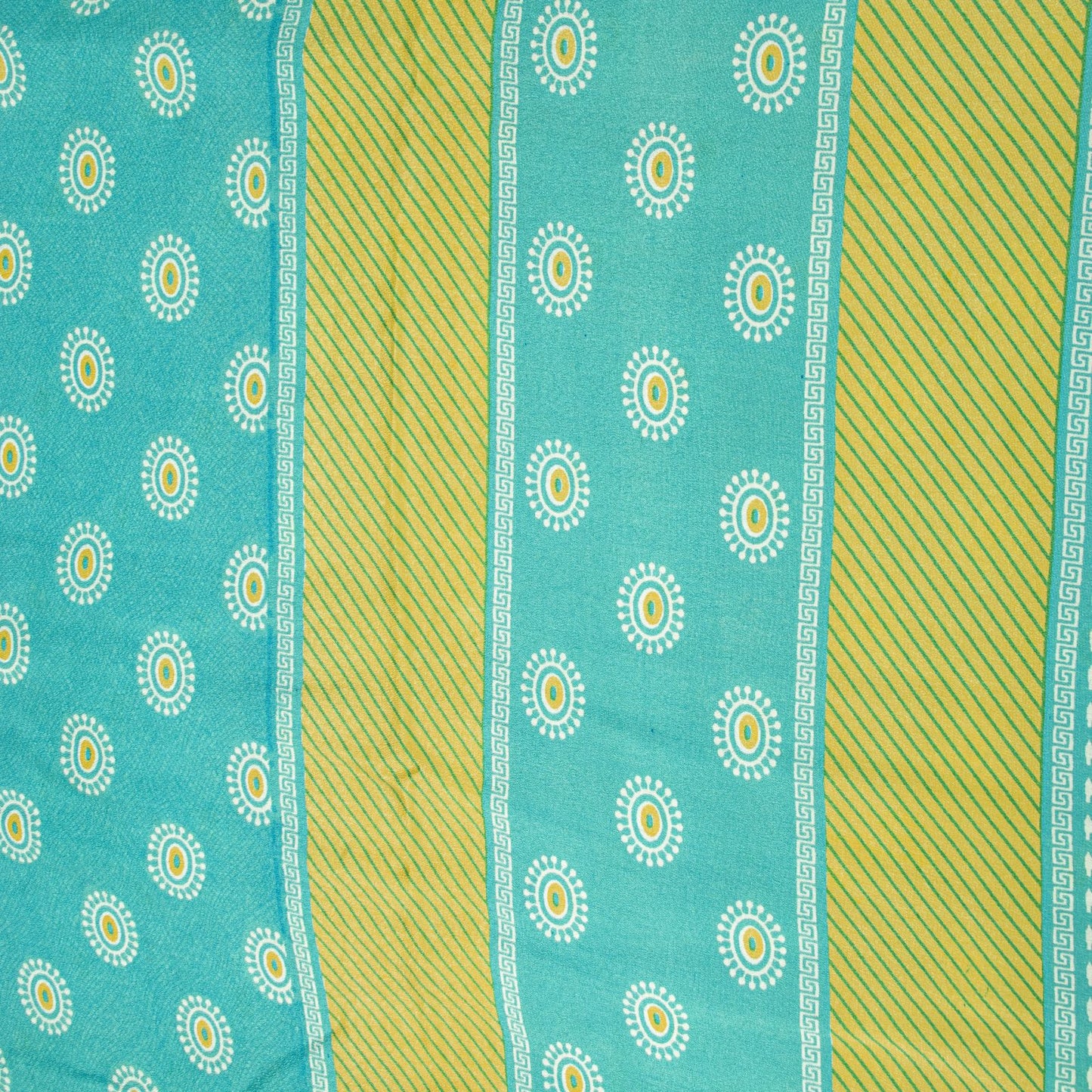 Sanskriti Vintage Saree Blue Pure Crepe Geometric Print Sari 5.5+Yd Craft Fabric