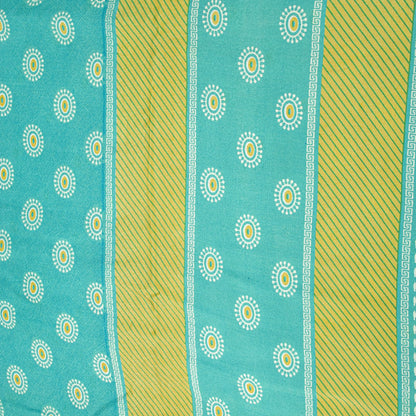 Sanskriti Vintage Saree Blue Pure Crepe Geometric Print Sari 5.5+Yd Craft Fabric