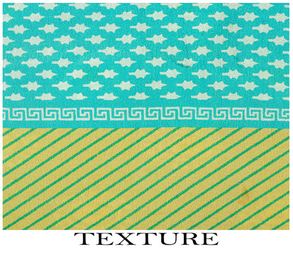 Sanskriti Vintage Saree Blue Pure Crepe Geometric Print Sari 5.5+Yd Craft Fabric