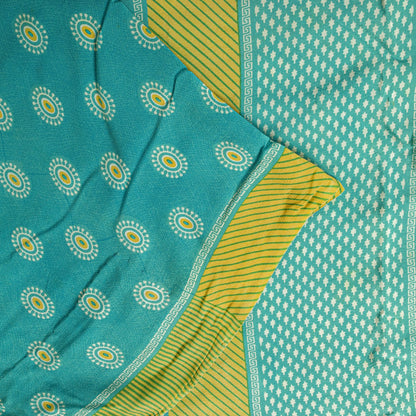 Sanskriti Vintage Saree Blue Pure Crepe Geometric Print Sari 5.5+Yd Craft Fabric