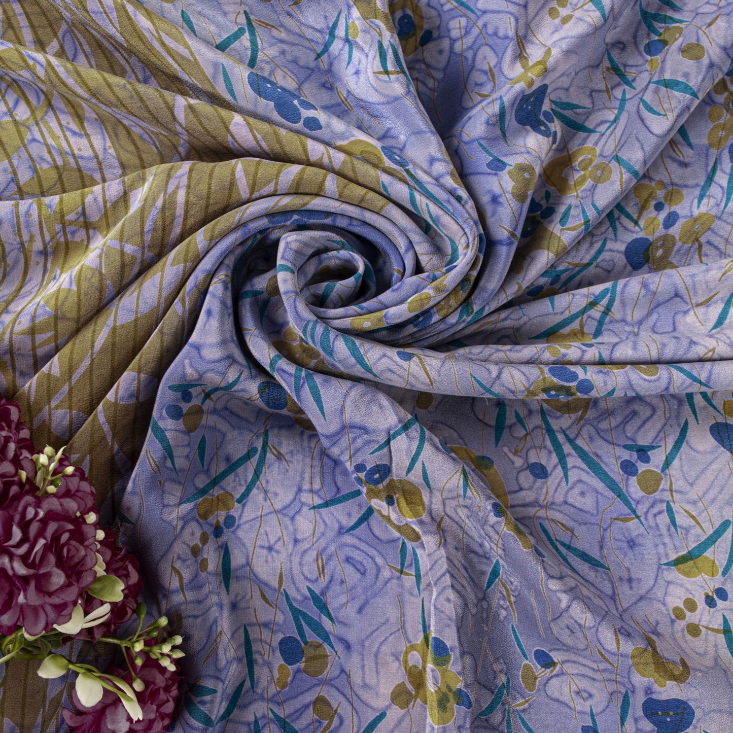 Sanskriti Vintage Saree Blue Pure Crepe Floral Printed Sari 5.5+Yd Craft Fabric