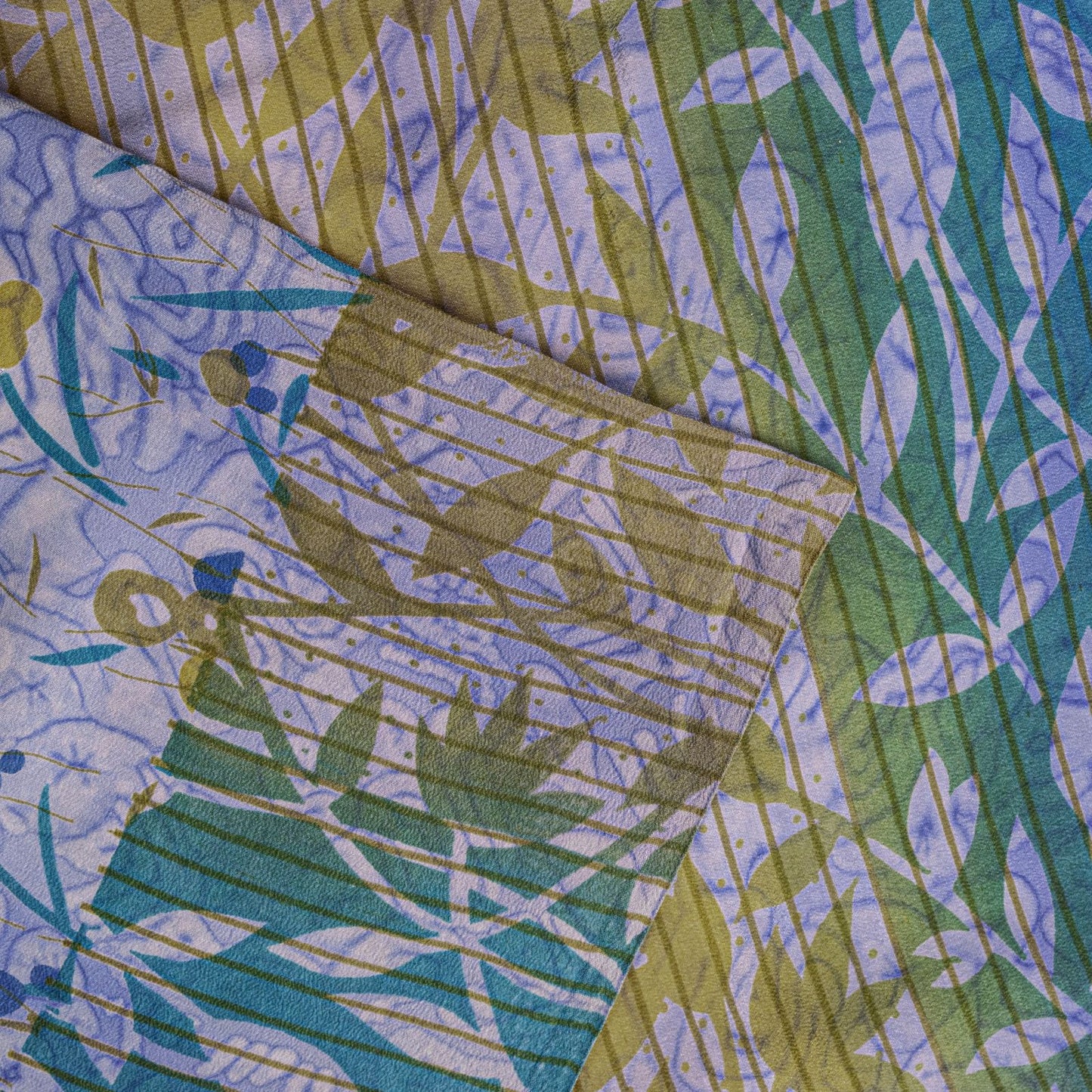 Sanskriti Vintage Saree Blue Pure Crepe Floral Printed Sari 5.5+Yd Craft Fabric