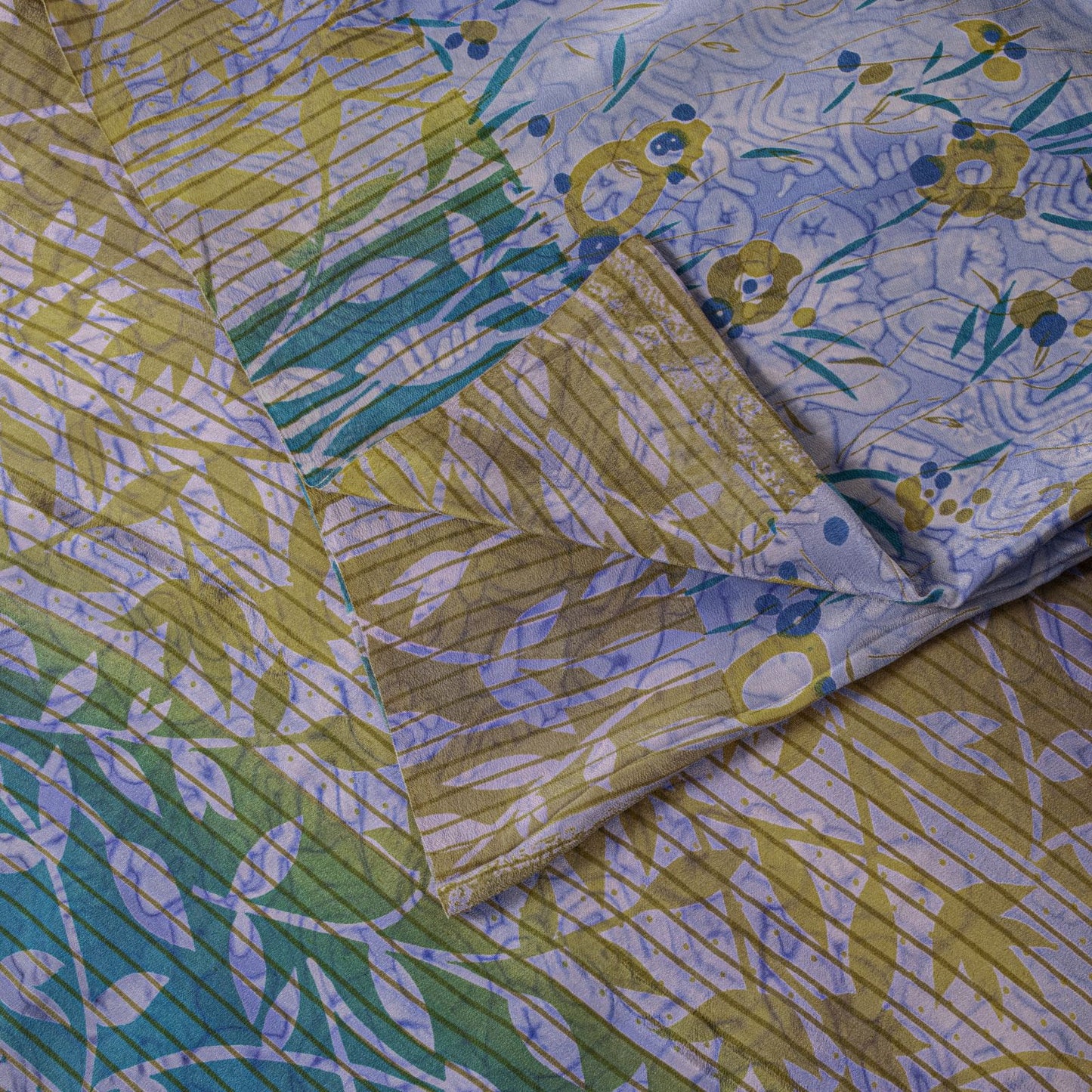 Sanskriti Vintage Saree Blue Pure Crepe Floral Printed Sari 5.5+Yd Craft Fabric