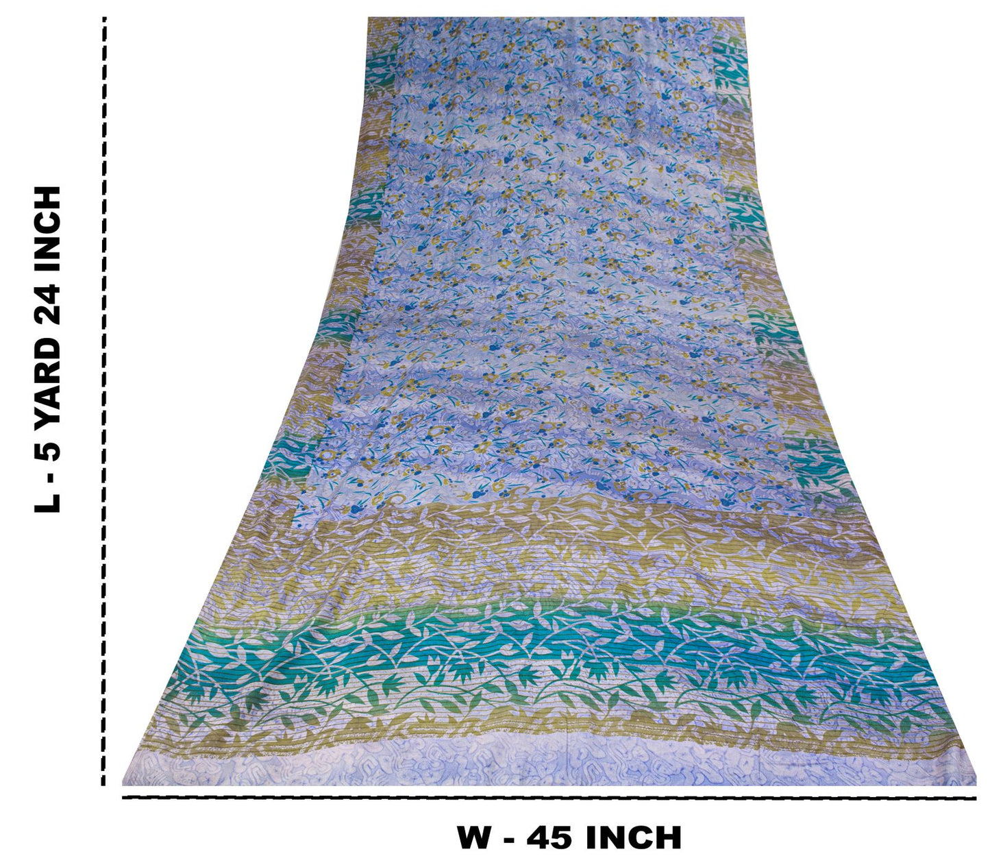 Sanskriti Vintage Saree Blue Pure Crepe Floral Printed Sari 5.5+Yd Craft Fabric