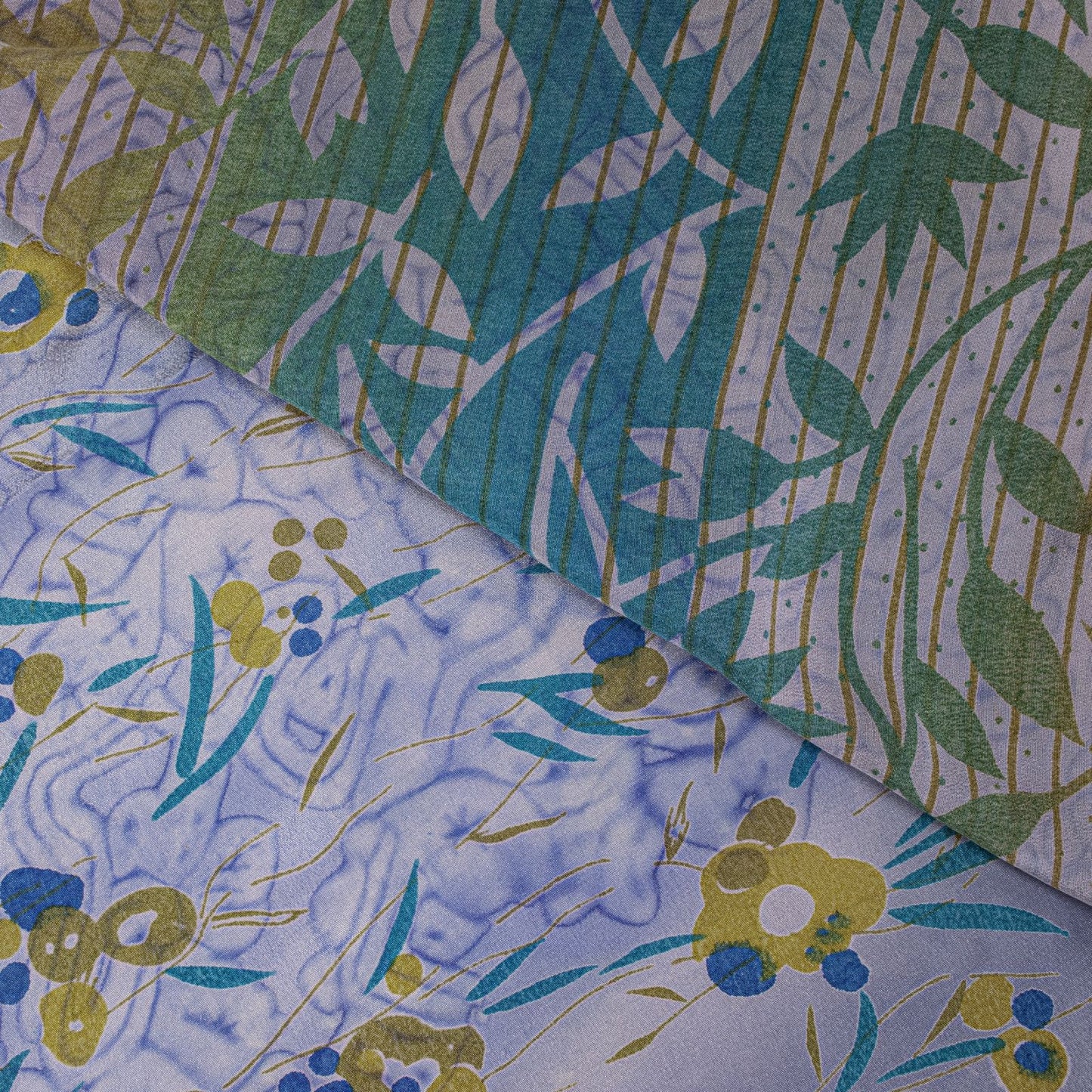 Sanskriti Vintage Saree Blue Pure Crepe Floral Printed Sari 5.5+Yd Craft Fabric