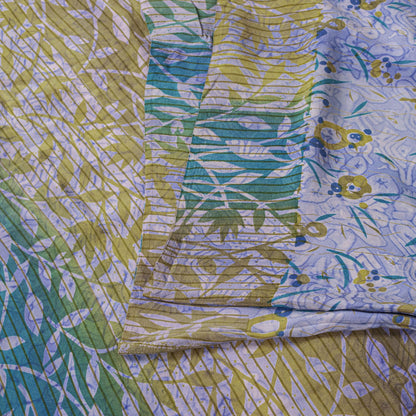 Sanskriti Vintage Saree Blue Pure Crepe Floral Printed Sari 5.5+Yd Craft Fabric