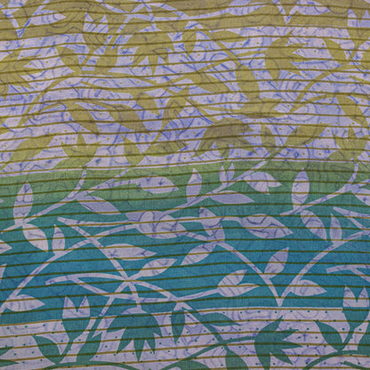 Sanskriti Vintage Saree Blue Pure Crepe Floral Printed Sari 5.5+Yd Craft Fabric