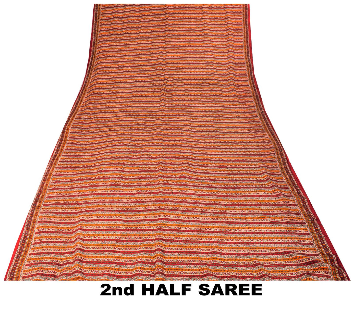 Sanskriti Vintage Saree Red Pure Crepe Floral Printed Sari 5.5+Yd Craft Fabric